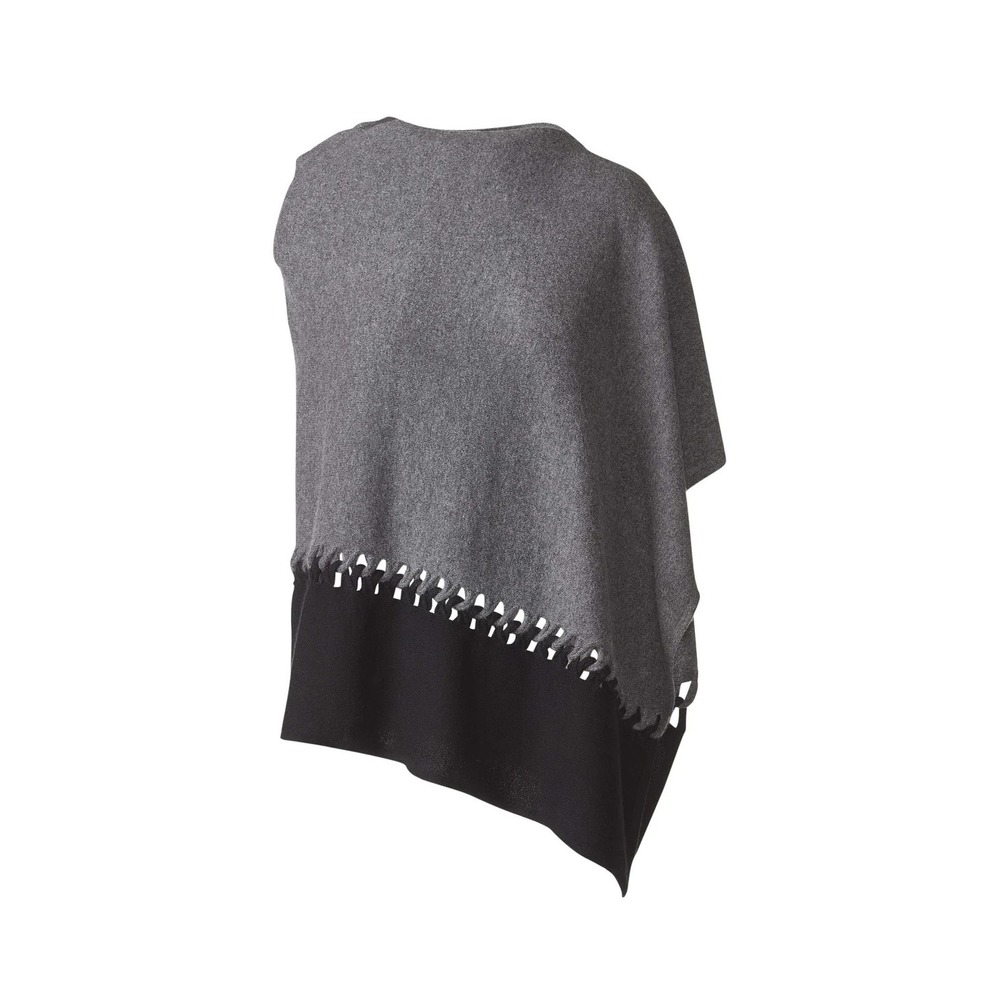 Kinross Cashmere Poncho Wrap OS Flannel/Black Twist‎ Stitch Colorblock Cashmere